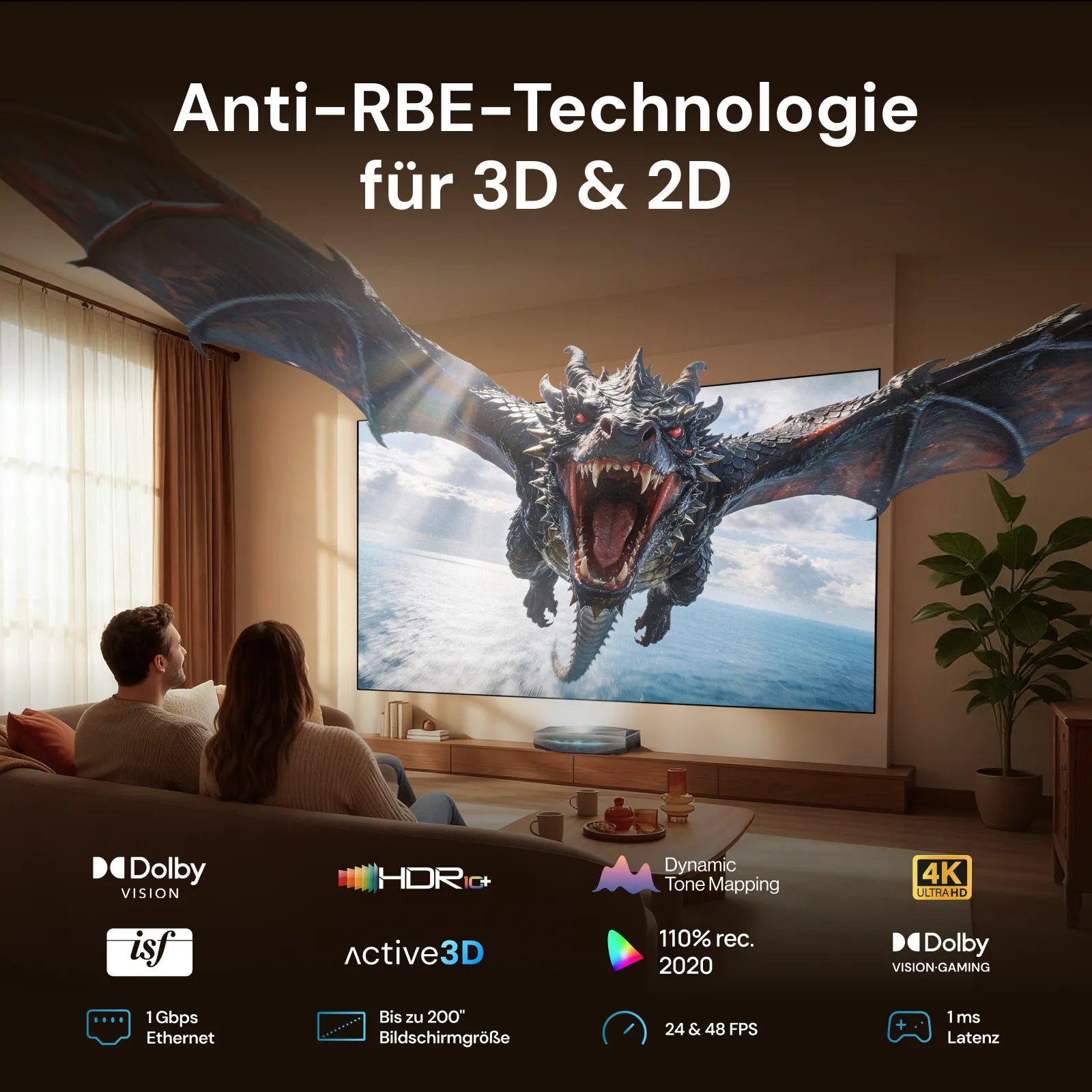 Aetherion Max RGB Laser UST Projector+100''-120'' Cinematic+ ALR Motorized Floor Rising Acoustic Screen
